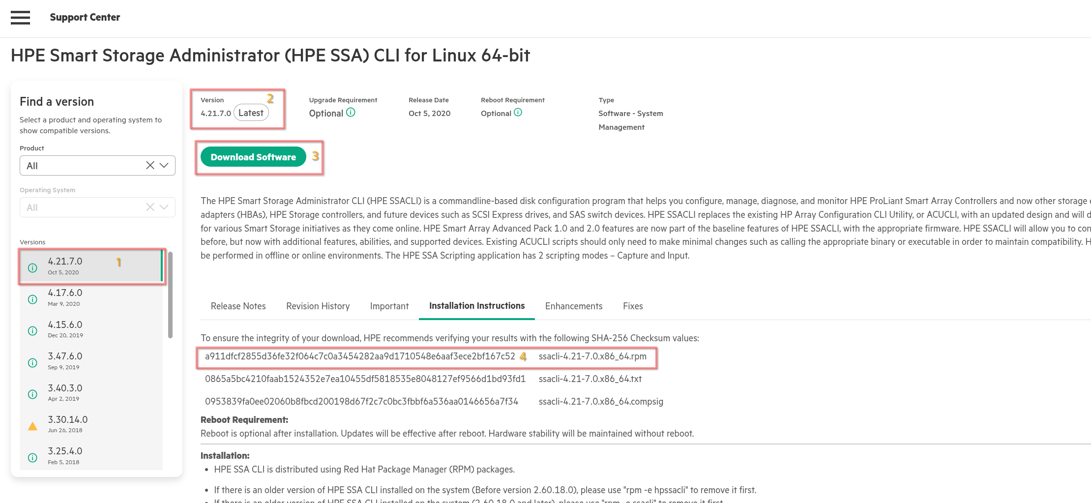 Software variant page with important text marked with red-bordered boxes