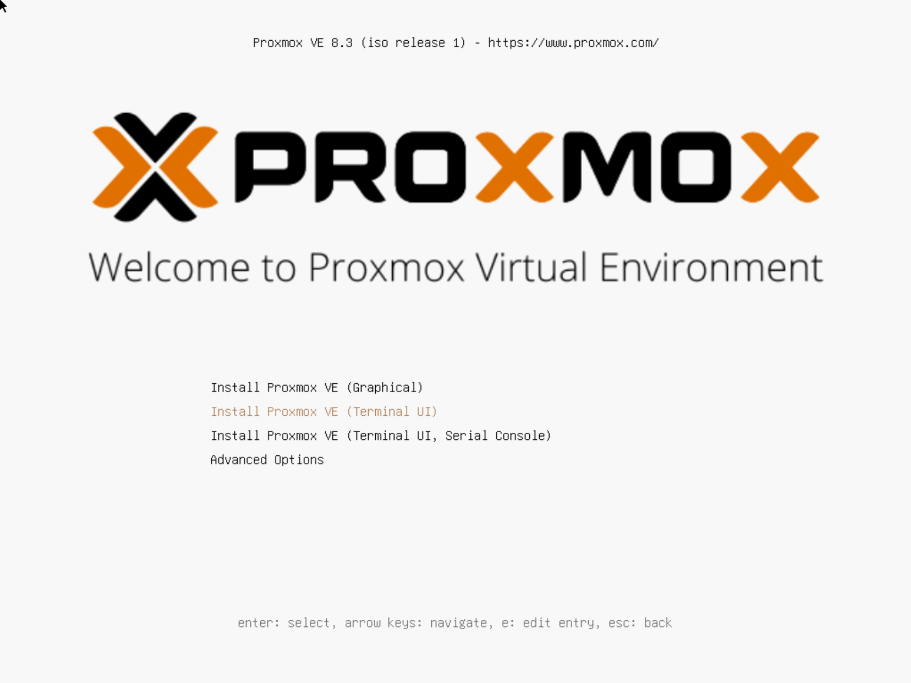 Proxmox installation media main screen